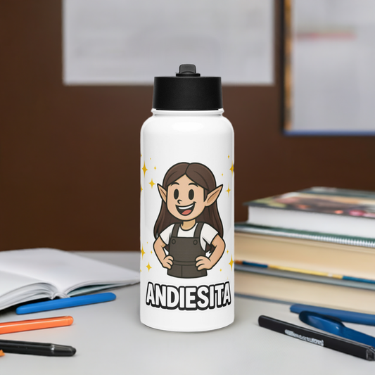 Bote de agua con pajilla